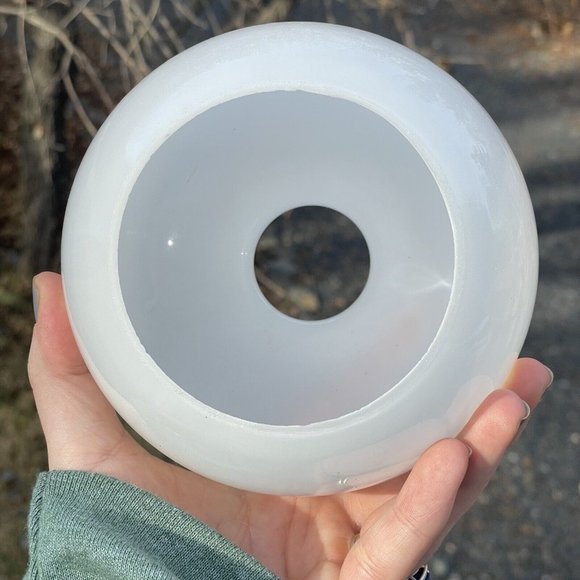 Pair of Vintage White Glass Mid-Century Modern Lamp Shades Round Modernist - Picture 13 of 14